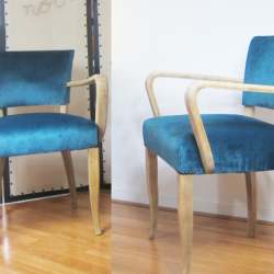 paire de fauteuils bridges velours bleu canard