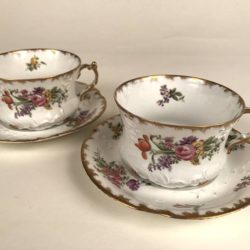 "Petit déjeuner", 2 tasses et sous-tasses porcelaine de Limoges