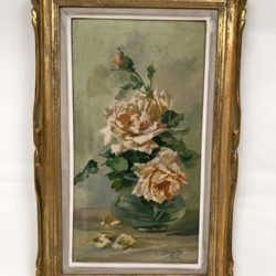 Huile sur toile encadrée, bouquet de roses 1923