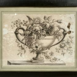 Fleurs dans un vase Medicis, ancien dessin encadré