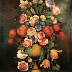 Bouquet de fleurs, huile sur toile marouflée sur panneau