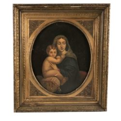 Ecole italienne vers 1900. Huile sur toile, "Vierge à l'enfant"