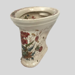 Ancienne cuvette de toilette, WC en faïence à décors de fleurs
